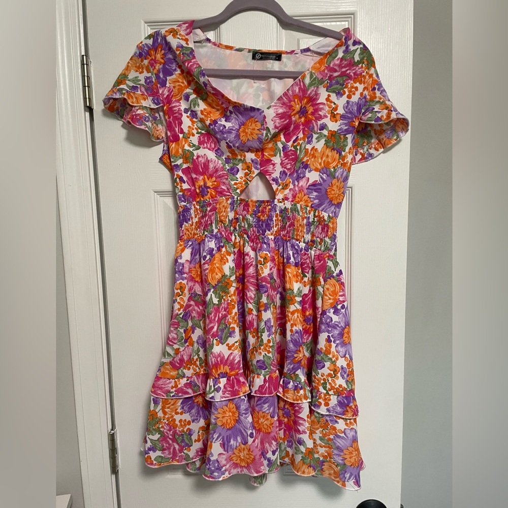Floral Dress with Purple, Pink, and Orange Accents